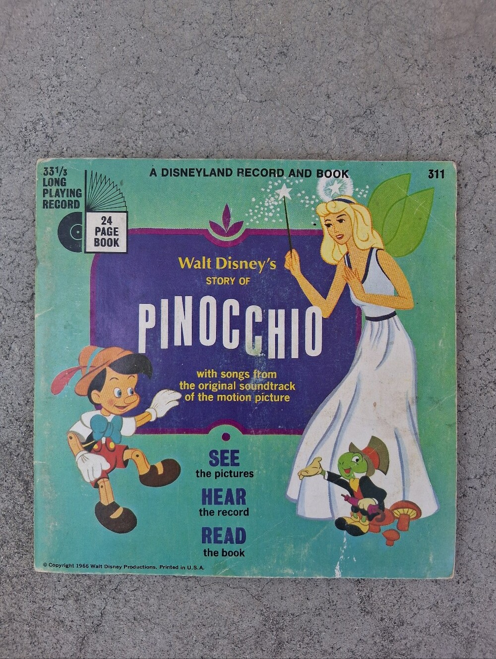 Disney Pinocchio Record & 25- Page Book No. 311 (1966)